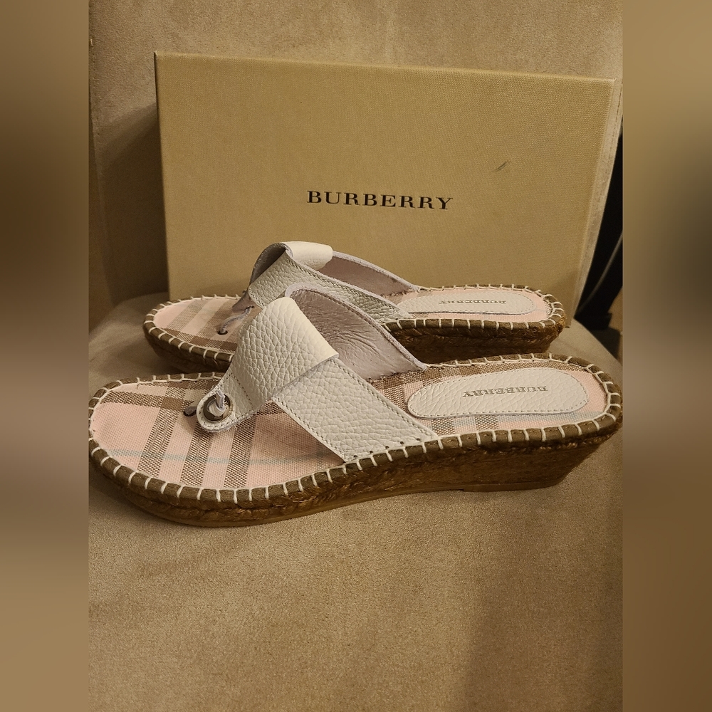 Burberry White and Pink Sandals